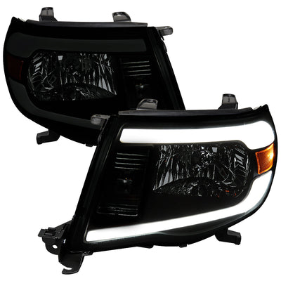 Spec-D 05-11 Tacoma LED Bar OE Style Black w/ Smoked Lens Headlights