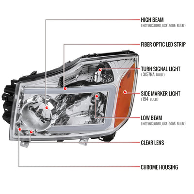Spec-D 04-15 Nissan Titan Headlights Projector Chrome/Clear G3