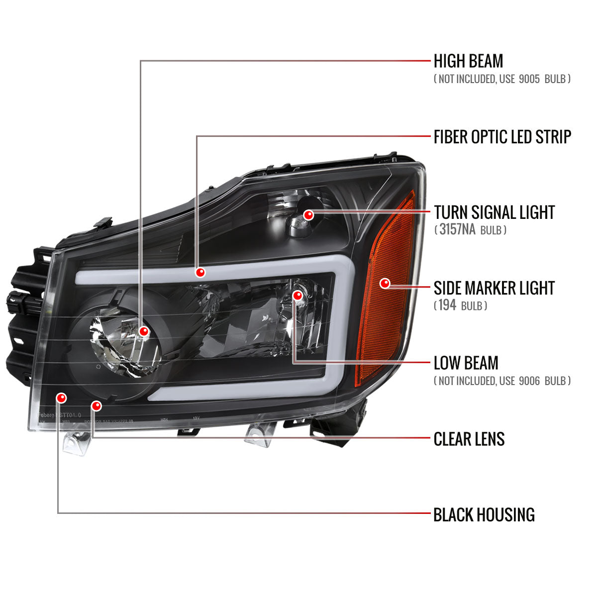 Spec-D 04-15 Nissan Titan/04-07 Armada Headlights LED Bar Black