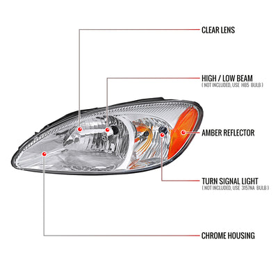 Spec-D 00-07 Ford Taurus OEM Headlights Without Centennial Chrome