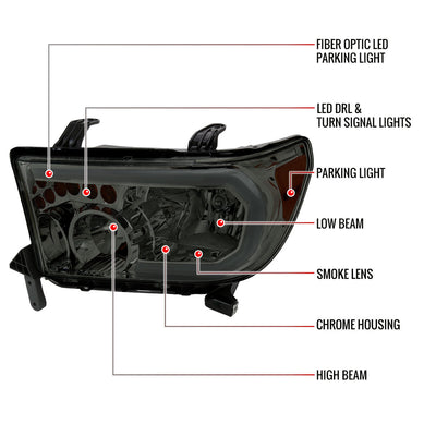 Spec-D 07-13 Tundra/08-17 Sequoia Headlights LED Tube Smoked