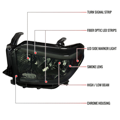 Spec-D 14-21 Tundra LED Bar OEM Style Chrome/Smoked Lens Headlights