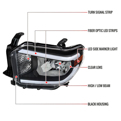 Spec-D 14-21 Tundra Headlights LED Bar OEM Style Black