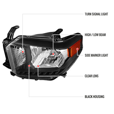 Spec-D 14-21 Tundra Headlights OEM Style Amber Reflectors Black