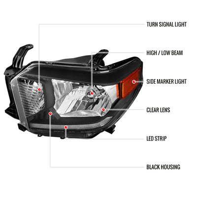 Spec-D 14-21 Toyota Tundra OEM OEM Style LED Strip Headlights Blk