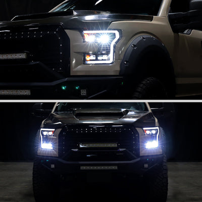 Spec-D 15-17 Ford F-150 Led Light Bar Projector HID Headlight Black