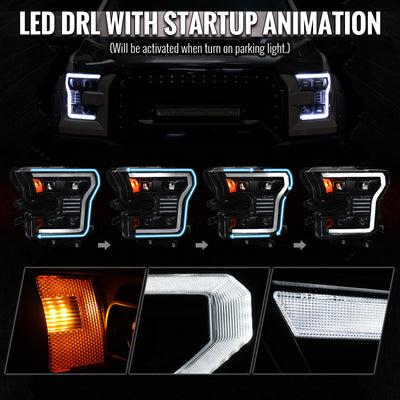 Spec-D 15-17 Ford F-150 Led Light Bar Projector HID Headlight Black