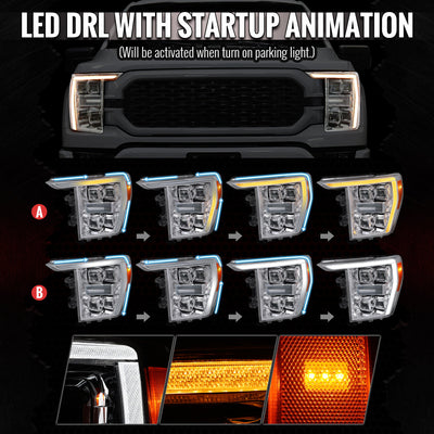 Spec-D 21-23 F-150 SEQ LED Projector Headlights Halogen Chrome/Smoked