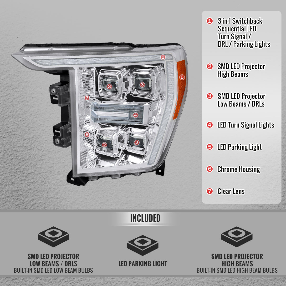 Spec-D 21-23 F-150 SEQ LED Projector Headlights Halogen Chrome/Smoked