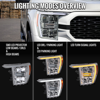 Spec-D 21-23 F-150 SEQ LED Projector Headlights Halogen Chrome/Smoked