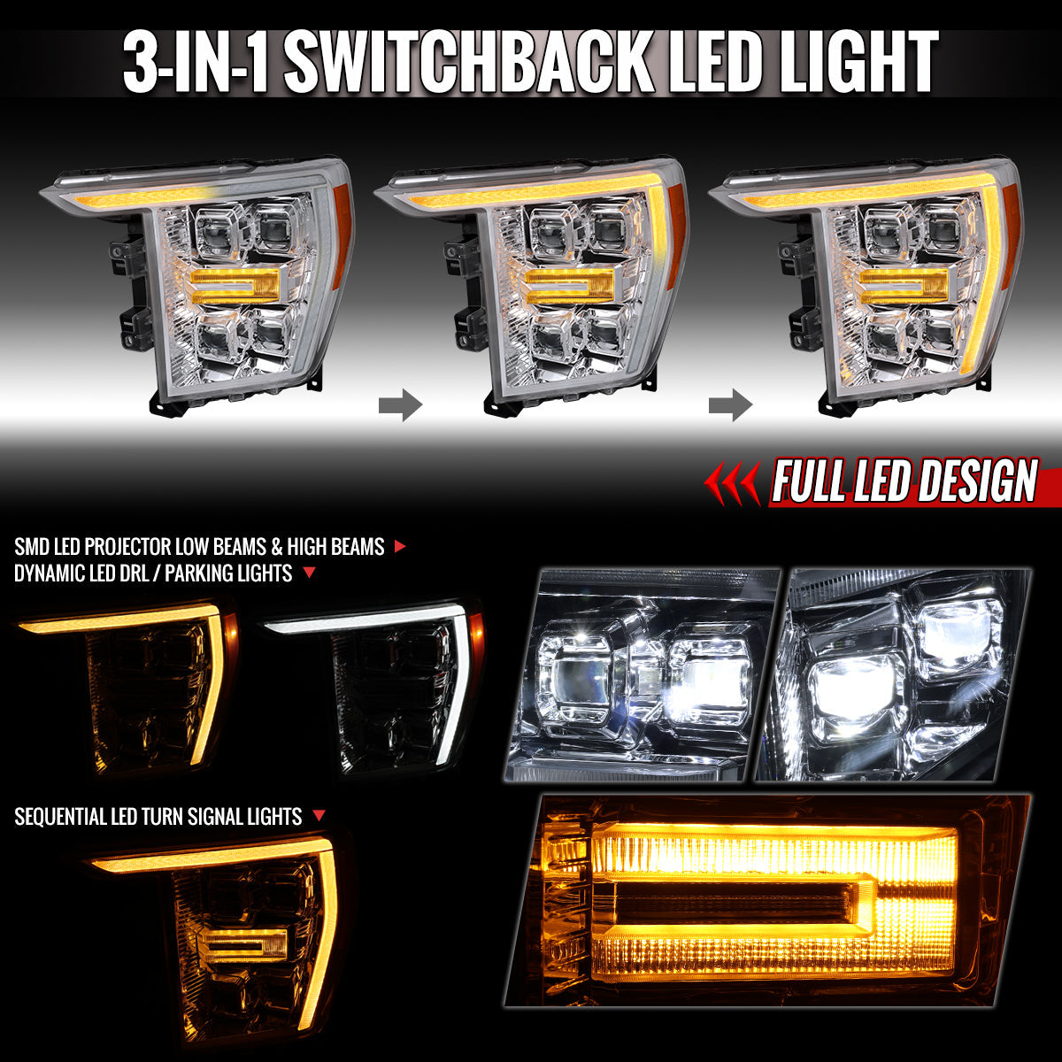 Spec-D 21-23 Ford F-150 OEM LED Headlights Full Sequential Chrome