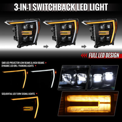Spec-D 21-23 F-150 SEQ LED Projector Headlights OEM Matte Black/Clear