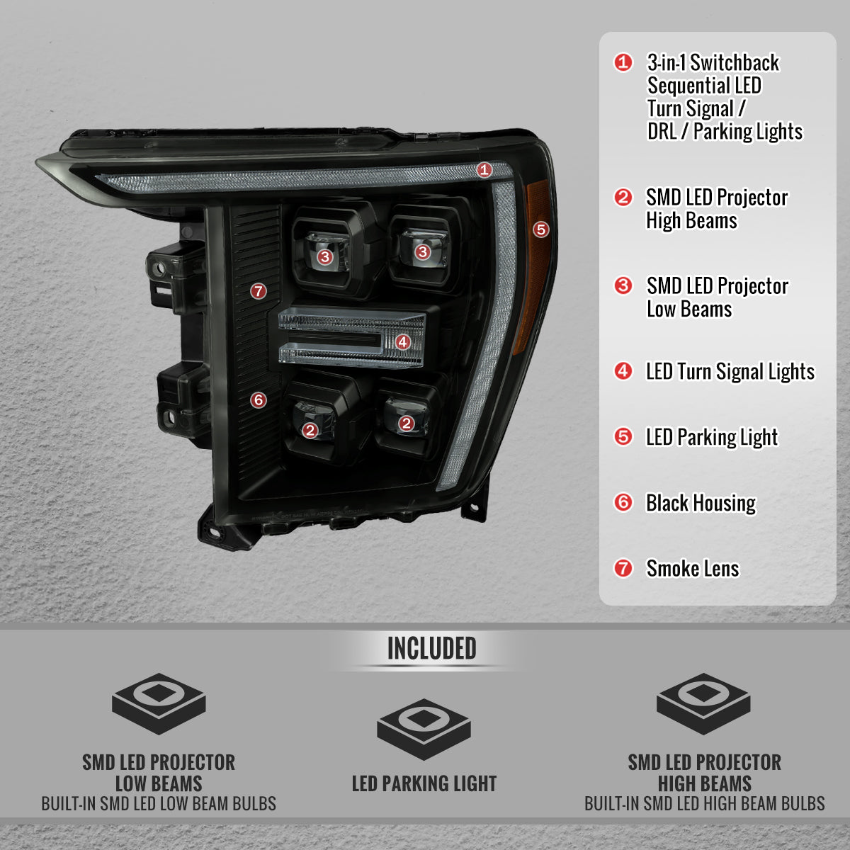 Spec-D 21-23 F-150 SEQ LED Projector Headlights OEM LED Smoked
