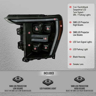 Spec-D 21-23 F-150 SEQ LED Projector Headlights OEM LED Smoked
