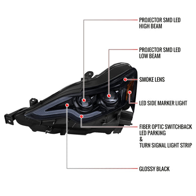 Spec-D 14-16 Lexus IS250 IS350 Projector Headlights Black/Smoked