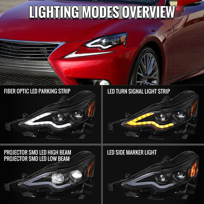 Spec-D 14-16 Lexus IS250 IS350 Project Headlights Matte Black