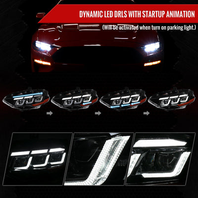 Spec-D 18-23 Mustang Pro Headlights SEQ with Start-Up Animation Black