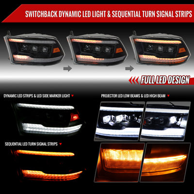 Spec-D 10-18 Ram 1500 2500 3500 /19-21 Ram Classic SEQ Headlights Blk
