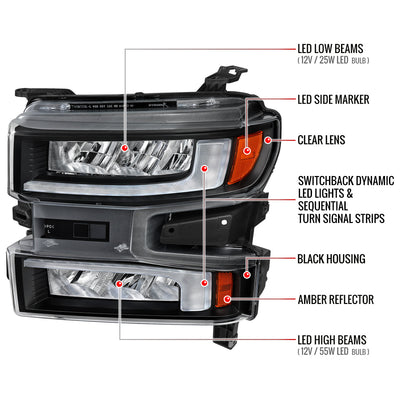Spec-D 19-21 Chevy Silverado 1500 Headlights with SEQ Turns Black