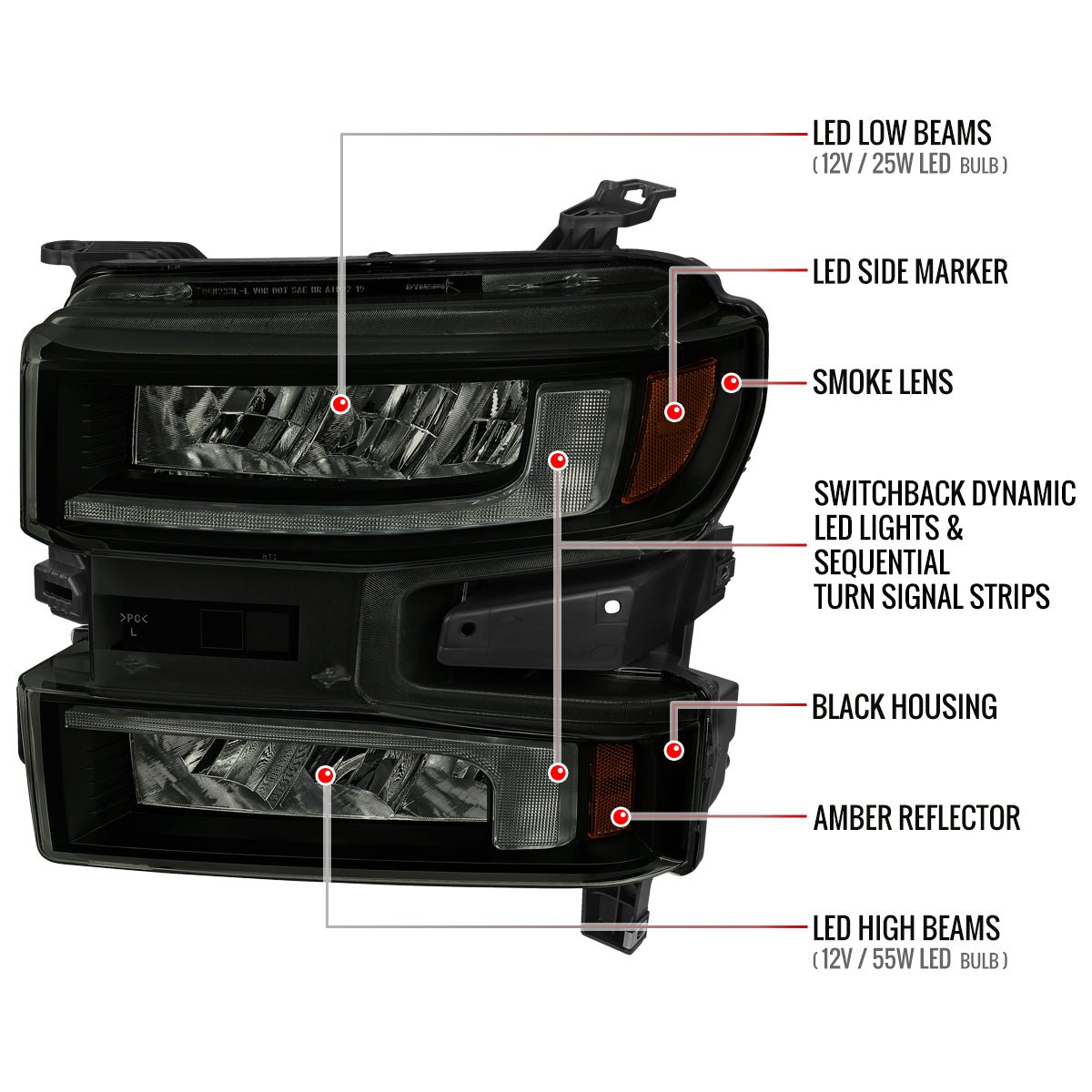 Spec-D 19-21 Silverado 1500 Pro Headlights with SEQ Turn Black/Smoked