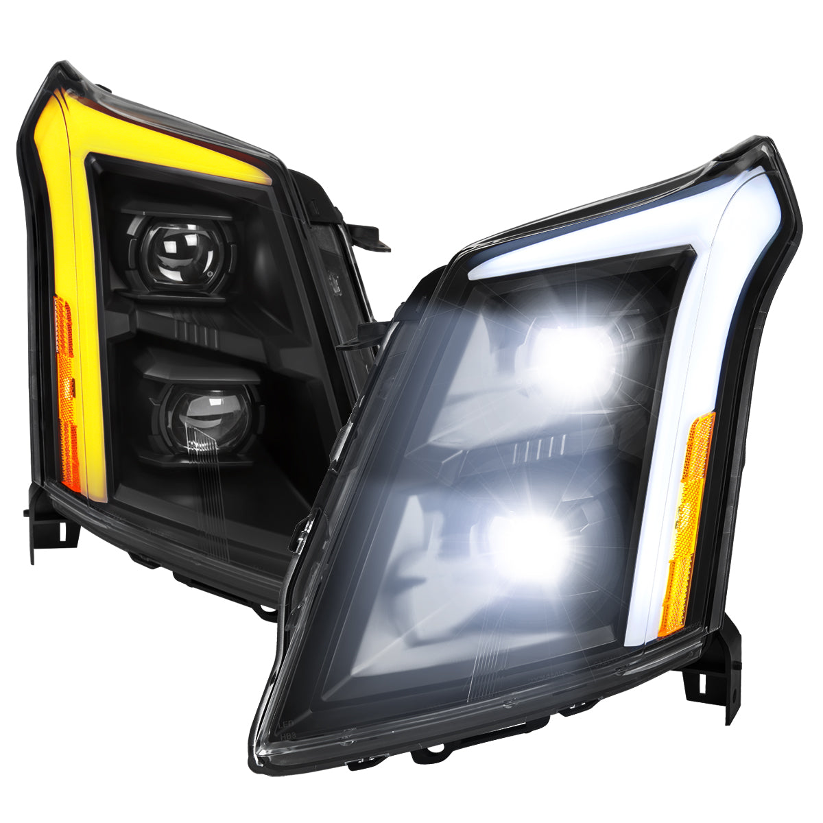 Spec-D 10-16 Cadillac SRX Projector Headlights Full SEQ LED DRL Black