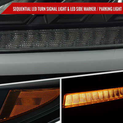 Spec-D 15-20 Chevy Tahoe Suburban Full DRL SEQ Headlights Black/Smoked