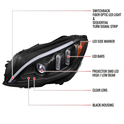 Spec-D 15-18 Mercedes C-Class W205 Sequential Headlights Black/Clear