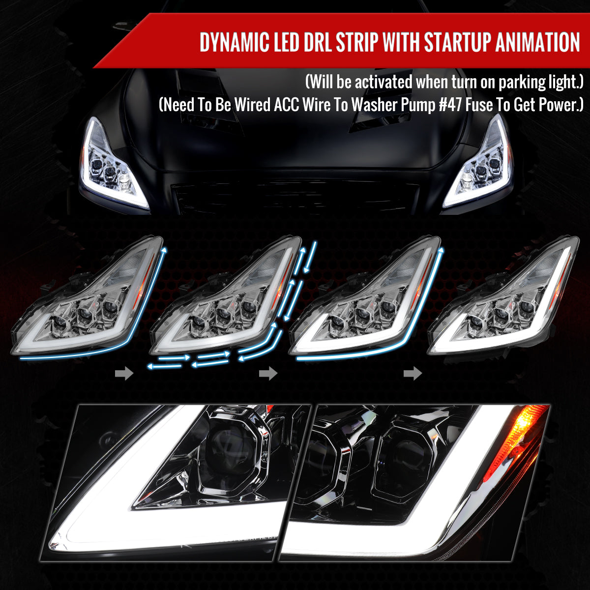 Spec-D 08-13 G37/14-15 Q60 2DR Triple Projector Headlights SEQ Clear