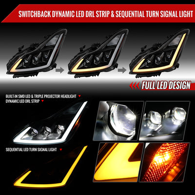 Spec-D 08-13 G37 14-15 Q60 2DR Headlights Triple Projector Black/Clear