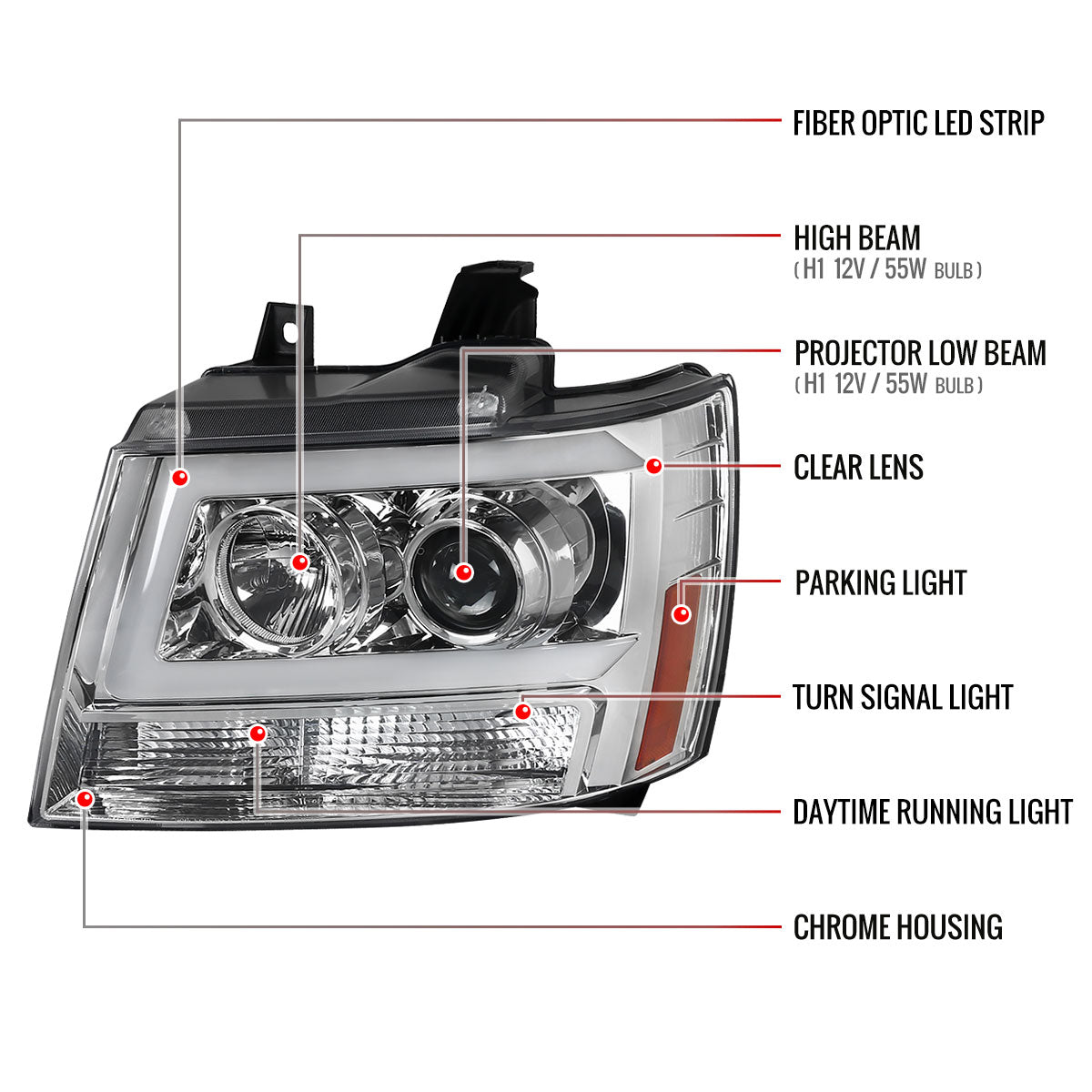 Spec-D 07-13 Avalanche 07-14 Tahoe/Suburban C-Bar Headlights Chrome