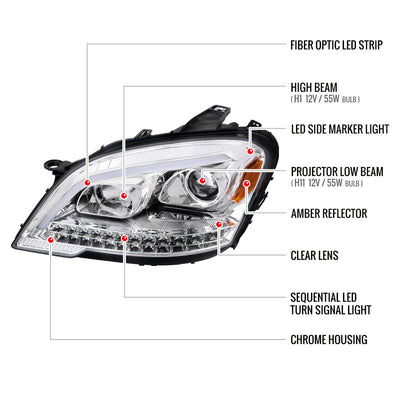 Spec-D 09-11 Benz W164 ML-Class Sequetial LED Headlights Chrome