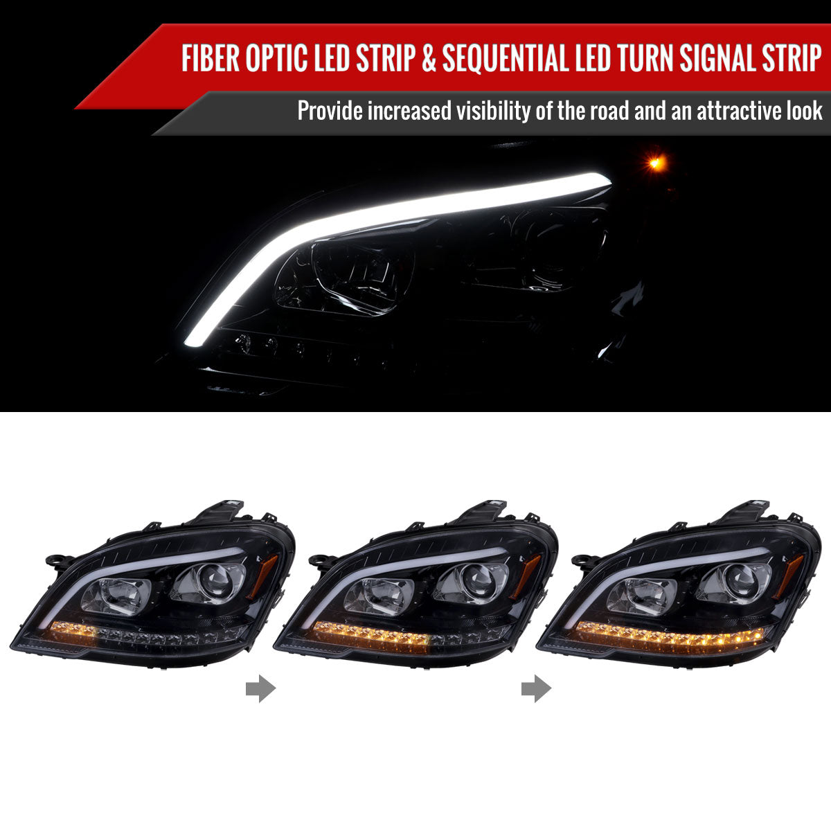 Spec-D 09-11 Benz W164 ML-Class Sequetial LED Headlights Black/Smoked