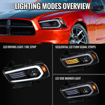 Spec-D 11-14 Dodge Charger Projector Headlights Sequential Black