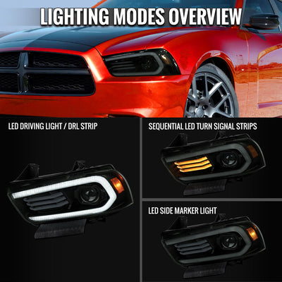 Spec-D 11-14 Dodge Charger Projector Headlight Matte Black/Smoked Lens