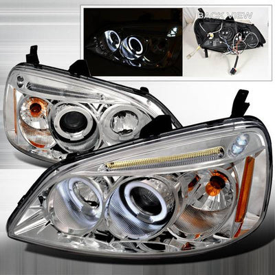 Spec-D 01-03 Honda Civic 2/4dr Halo Projector Headlights Chrome
