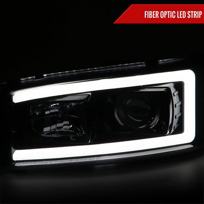 Spec-D 00-06 GMC Sierra/Denali/Yukon LED Strip Headlights Black/Smoked