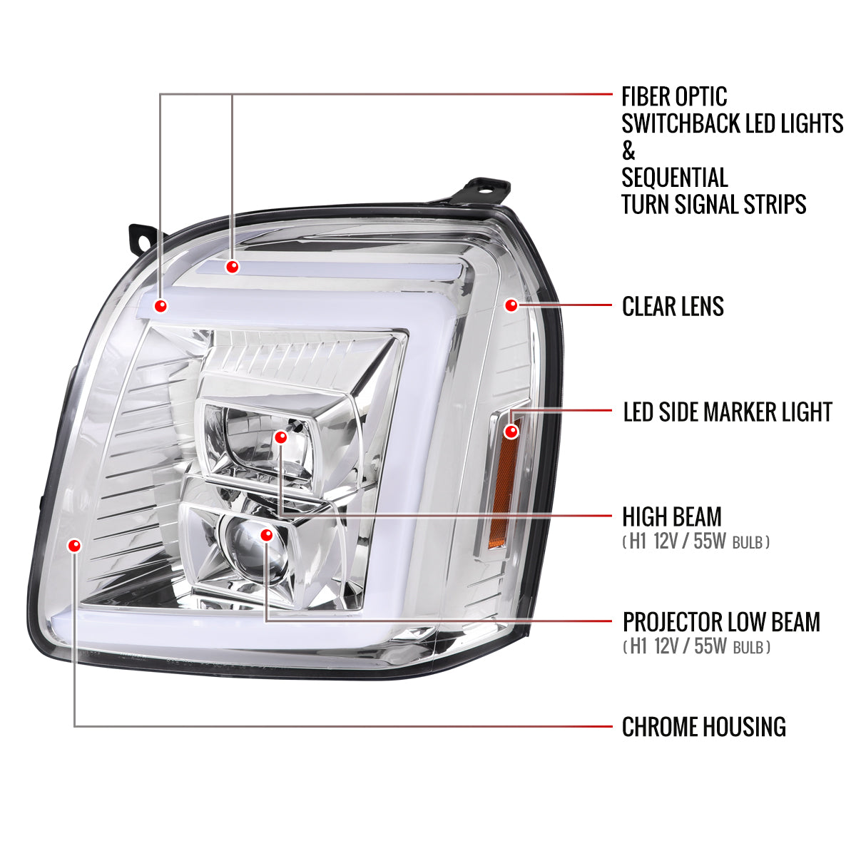 Spec-D 07-14 GMC Yukon/XL 1500/XL 2500 Sequential Headlights Chrome