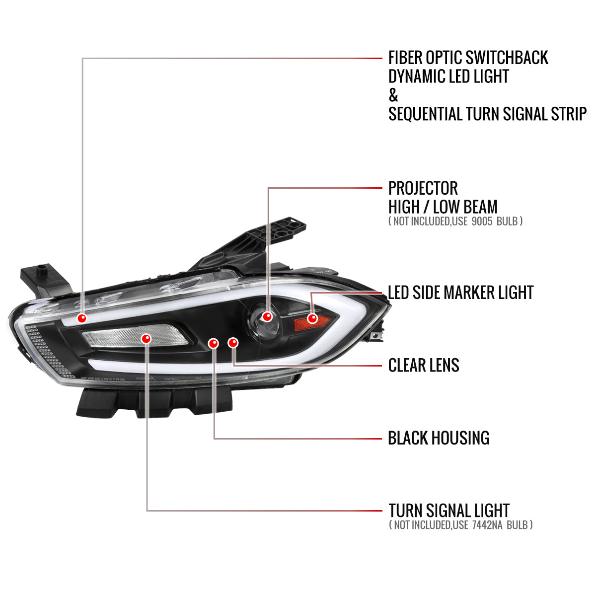 Spec-D 13-16 Dodge Dart Headlights SEQ Animated LED Bar Black