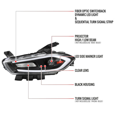 Spec-D 13-16 Dodge Dart Headlights SEQ Animated LED Bar Black