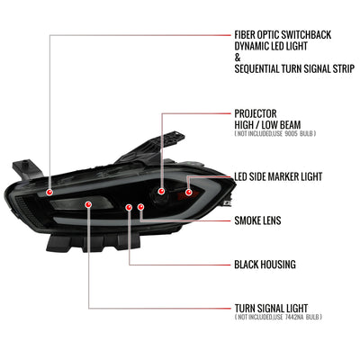 Spec-D 13-16 Dodge Dart Headlights Sequential LED Black/Smoked