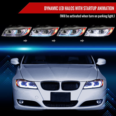 Spec-D 06-11 BMW E90 3-Series 4DR LED Projector Headlights Chrome