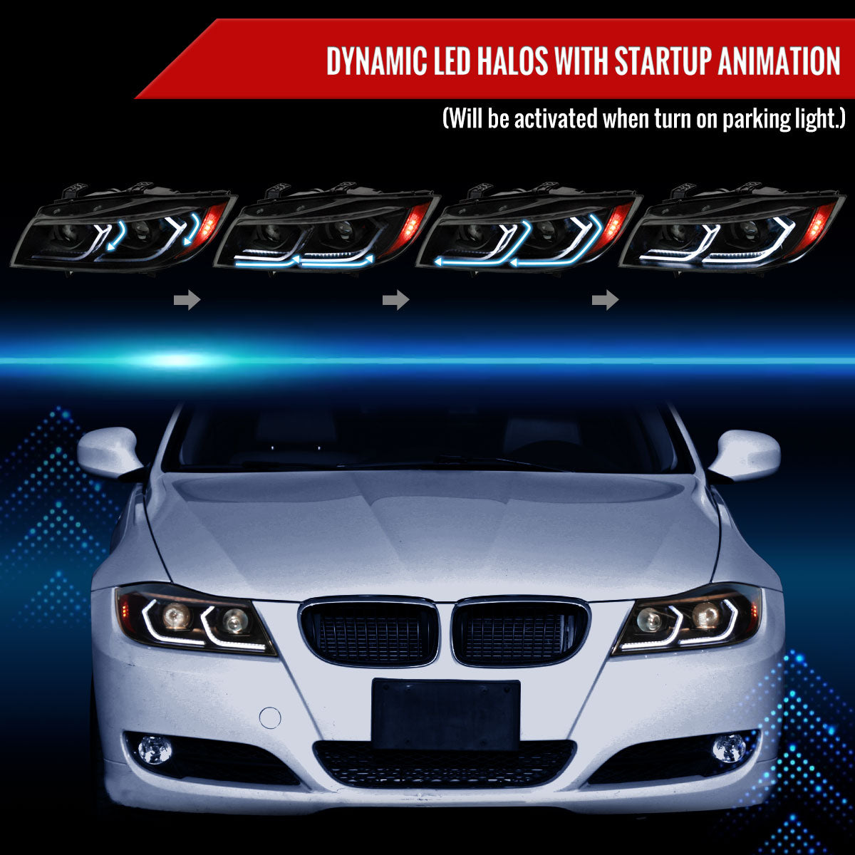 Spec-D 06-11 BMW E90 Headlights Dual Projector 3D Iced Smoked