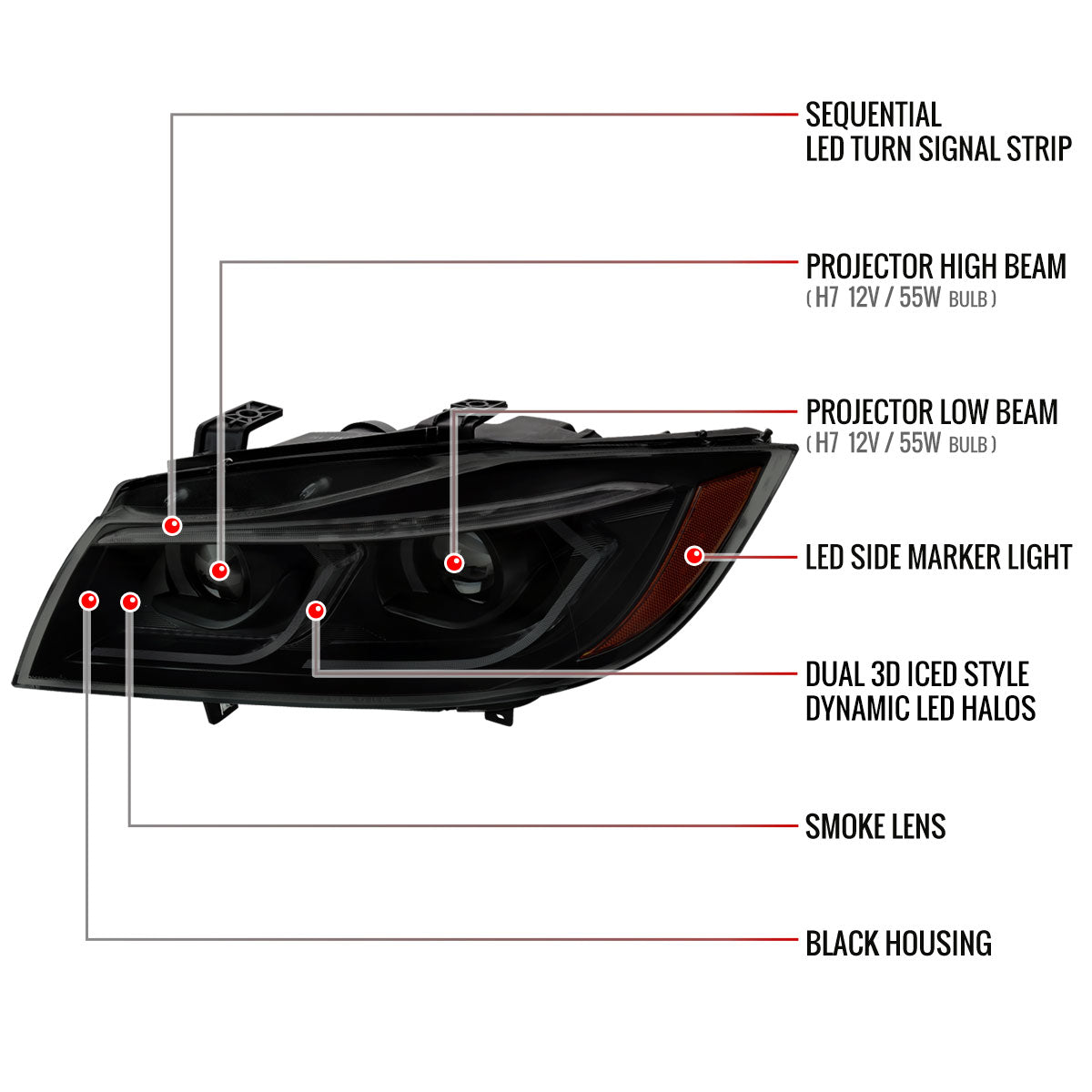 Spec-D 06-11 BMW E90 Headlights Dual Projector 3D Iced Smoked