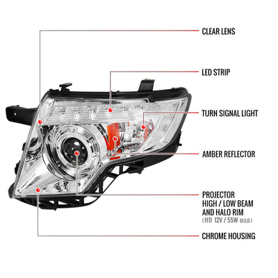 Spec-D 07-10 Ford Edge Halo Projector Headlights LED Strip Chrome