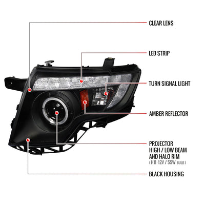 Spec-D 07-10 Ford Edge Halo Projector Headlights LED Strip Black