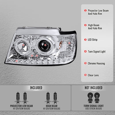 Spec-D 02-05 Ford Explorer Dual Halo Projector Headlights Chrome