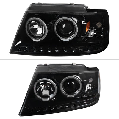 Spec-D 02-05 Ford Explorer Dual Halo Projector Headlights Strip Black