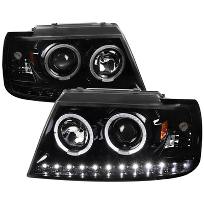 Spec-D 02-05 Ford Explorer Dual Halo Projector Headlights Strip Black