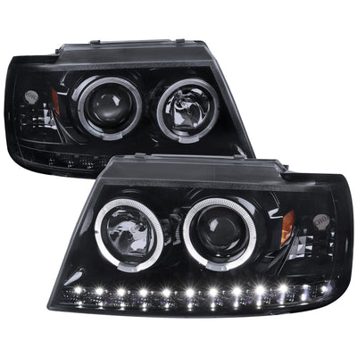 Spec-D 02-05 Ford Explorer Dual Halo Headlights Glassy Black/Smoked