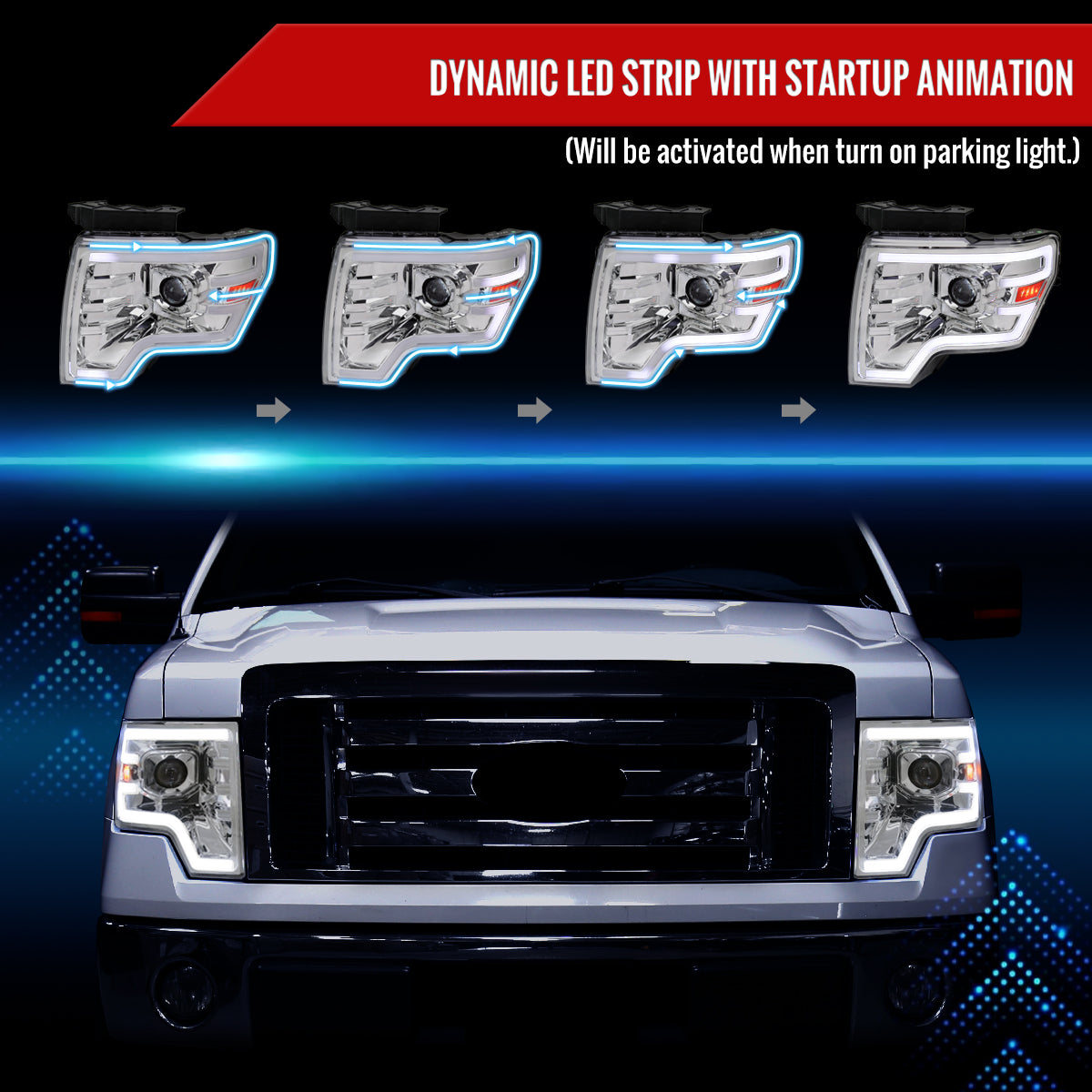 Spec-D 09-14 Ford F-150 Sequential LED Projector Headlights Chrome